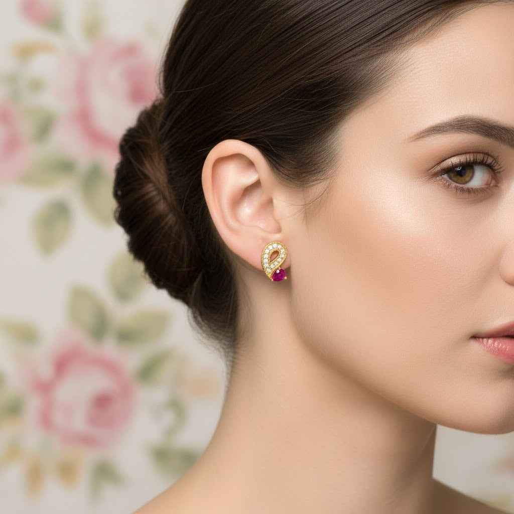 Paisley Drop Diamond Gold Earrings