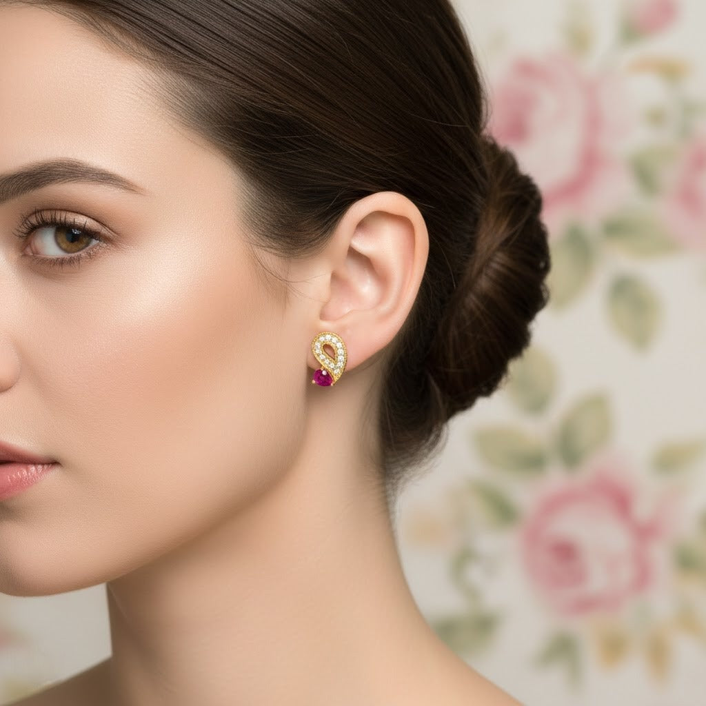 Paisley Drop Diamond Gold Earrings