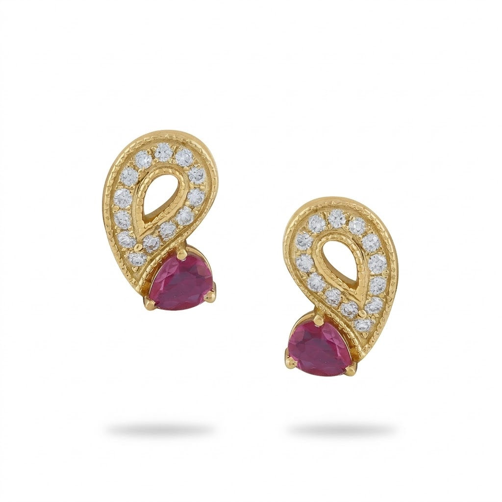 Paisley Drop Diamond Gold Earrings