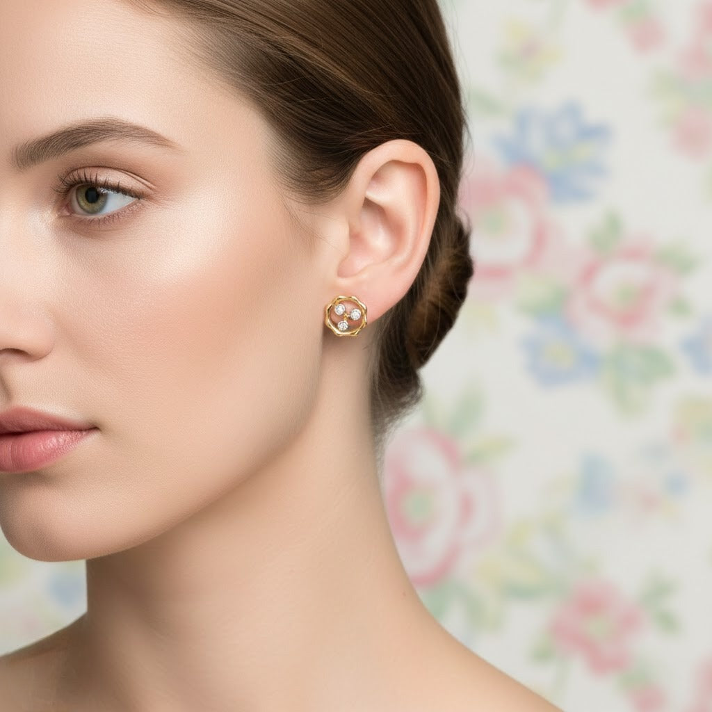 Modern Ripple Circle Diamond Gold Earrings