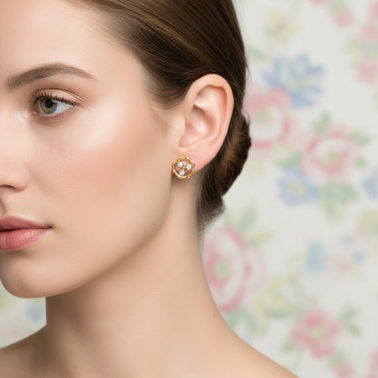 Modern Ripple Circle Diamond Gold Earrings