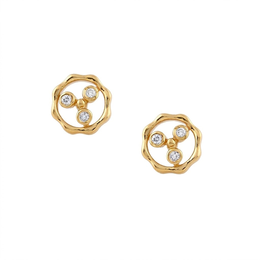 Modern Ripple Circle Diamond Gold Earrings