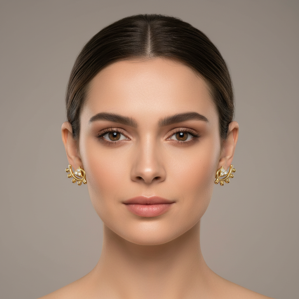 Unique Triangle Floral Diamond Gold Earrings