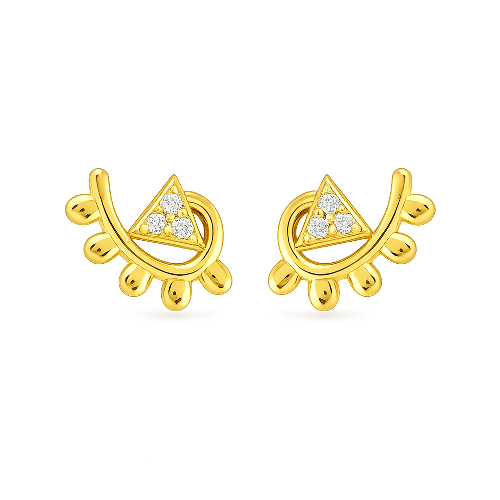 Unique Triangle Floral Diamond Gold Earrings