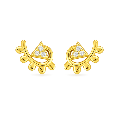 Unique Triangle Floral Diamond Gold Earrings