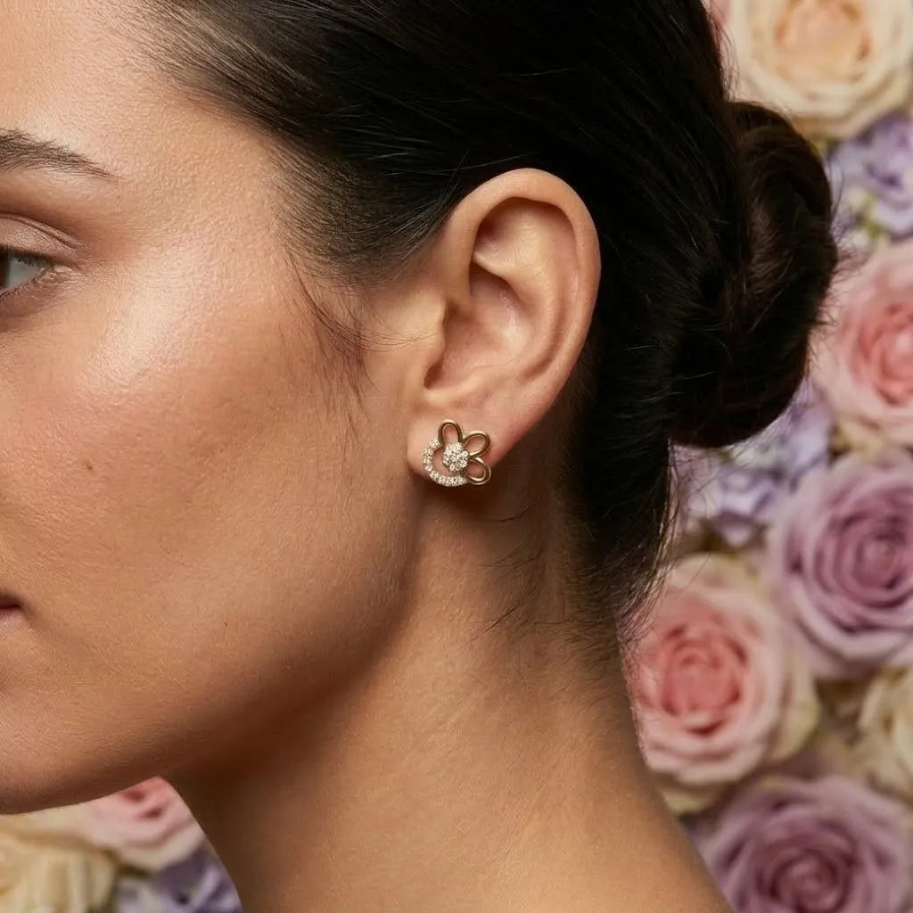 Floral Loop Diamond Gold Earrings