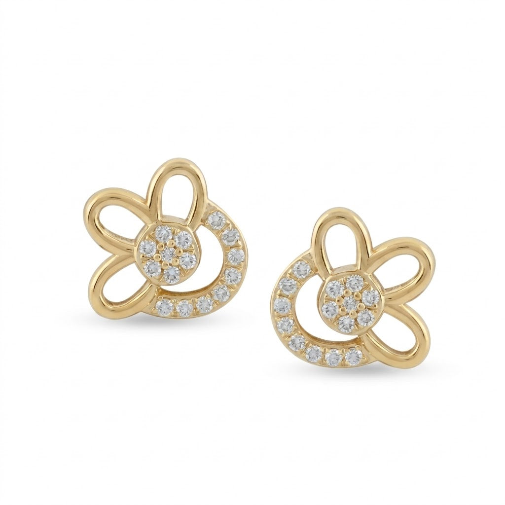 Floral Loop Diamond Gold Earrings