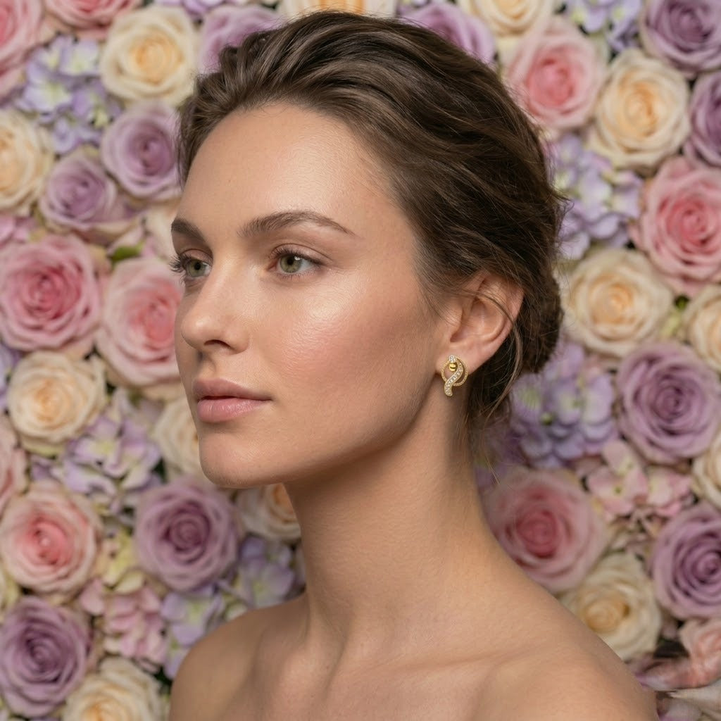 Curved Paisley Diamond Gold Earrings