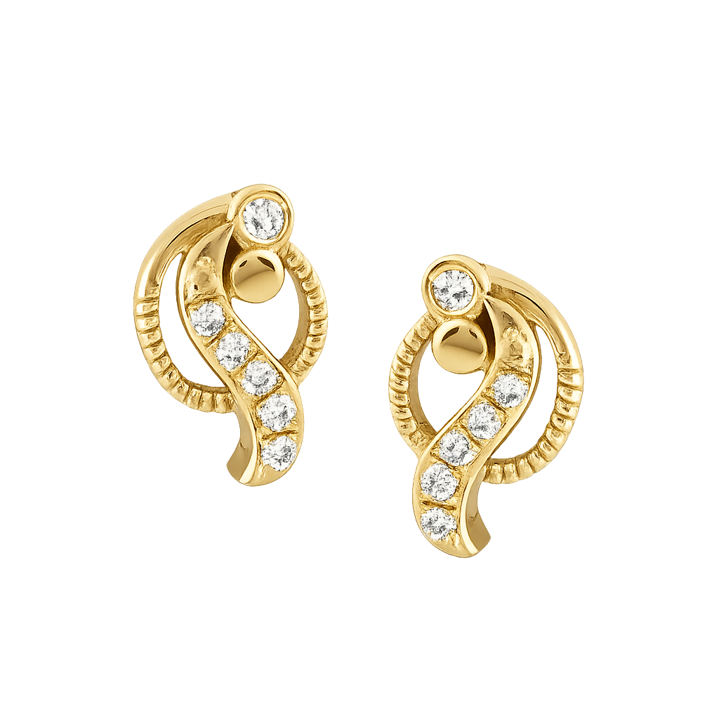 Curved Paisley Diamond Gold Earrings