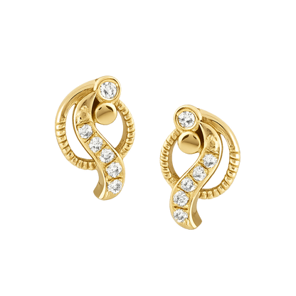 Curved Paisley Diamond Gold Earrings