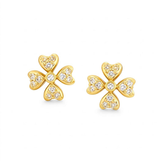 Heart Petal Diamond Gold Earrings