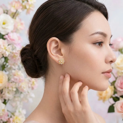 9K Yellow Gold Petal Diamond Earrings for Women by TTJ Jewellery
