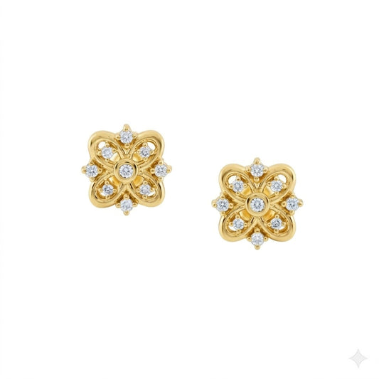 9K Yellow Gold Petal Diamond Earrings for Women by TTJ Jewellery