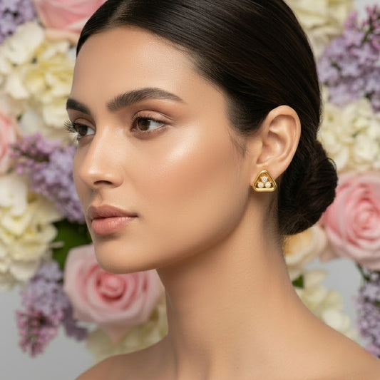 Triangle Cluster Diamond Gold Earrings