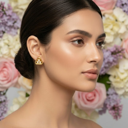 Triangle Cluster Diamond Gold Earrings