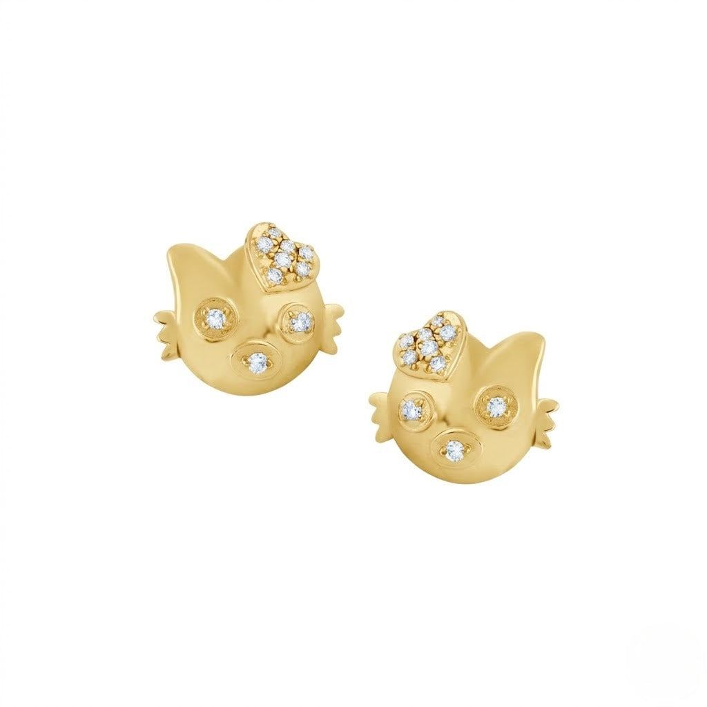 Kitten Diamond Gold Earrings