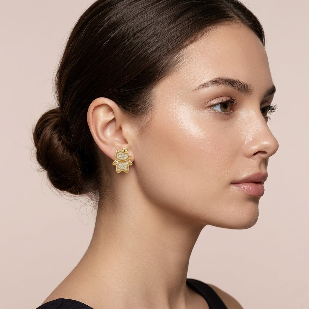 Girl Figurine Diamond Gold Earrings
