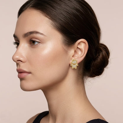 Girl Figurine Diamond Gold Earrings