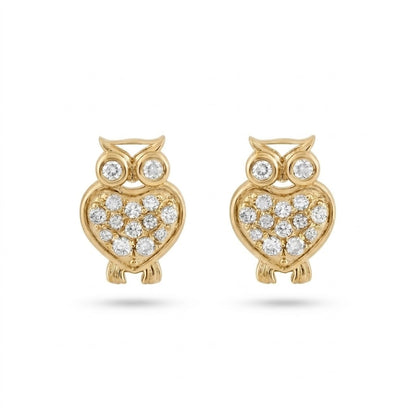 Owl Diamond Gold Earrings