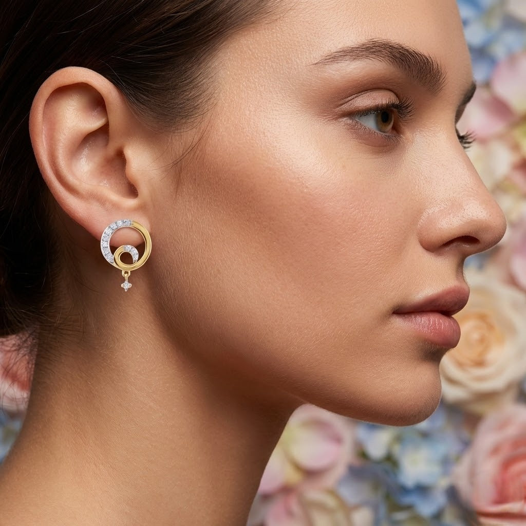 Vintage Floral Diamond Gold Earrings