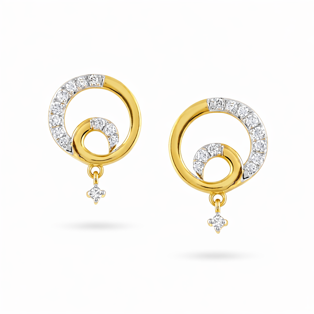 Vintage Floral Diamond Gold Earrings