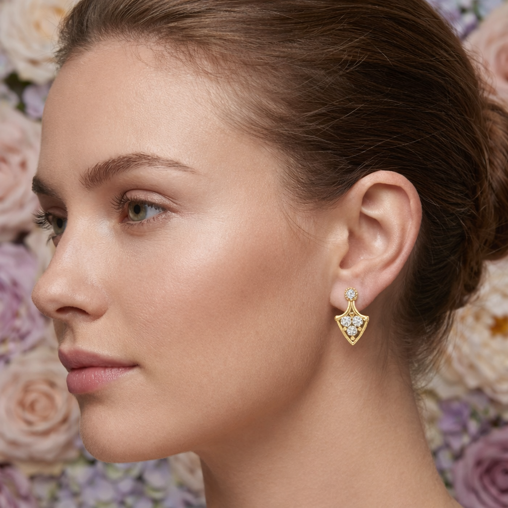Regal Leaf Motif Diamond Gold Earrings