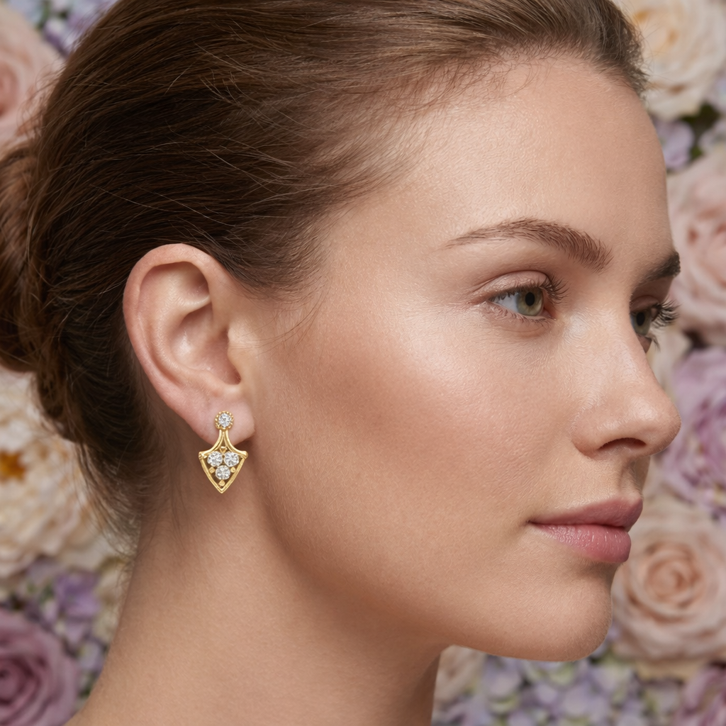 Regal Leaf Motif Diamond Gold Earrings