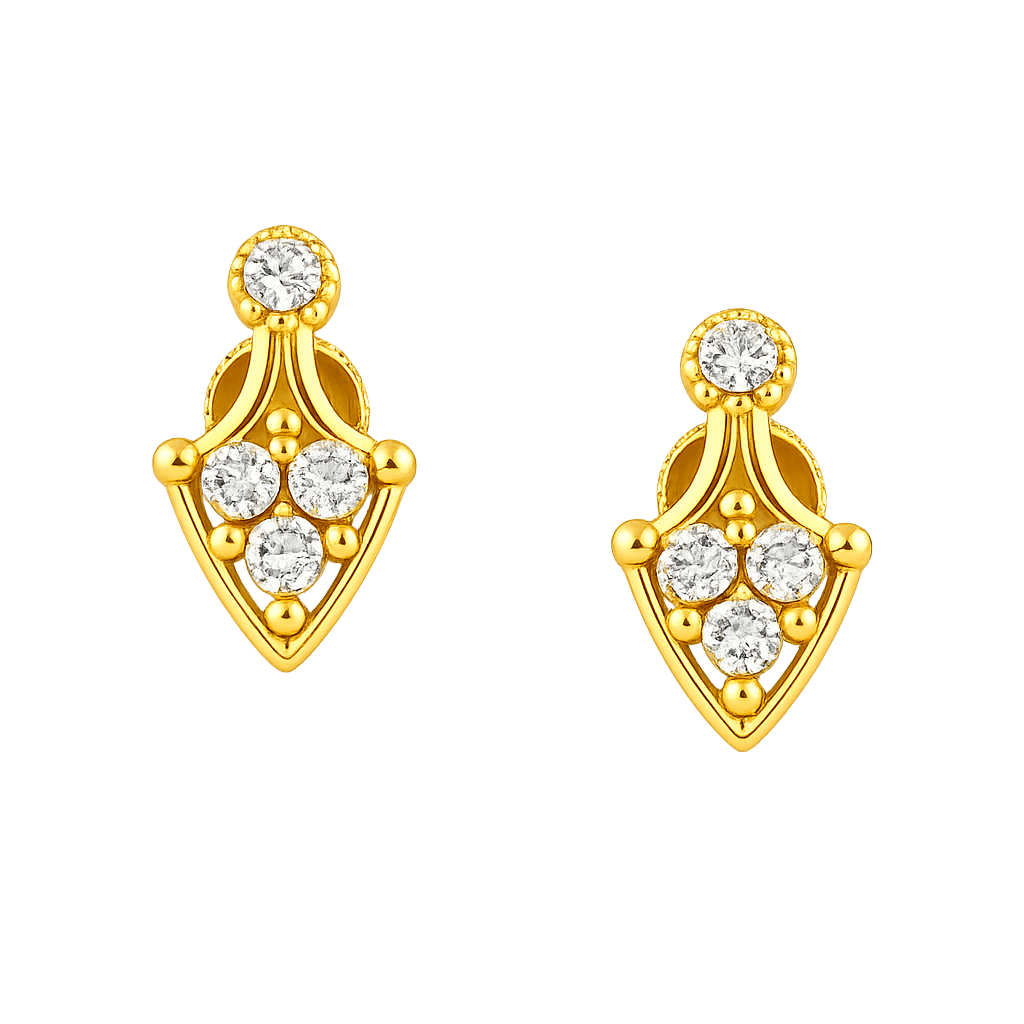 Regal Leaf Motif Diamond Gold Earrings
