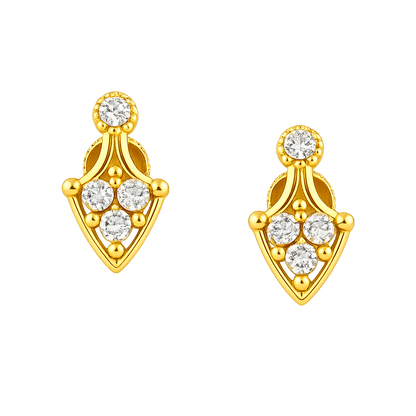 Regal Leaf Motif Diamond Gold Earrings