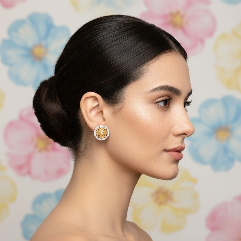 Golden Halo Diamond Stud Earrings