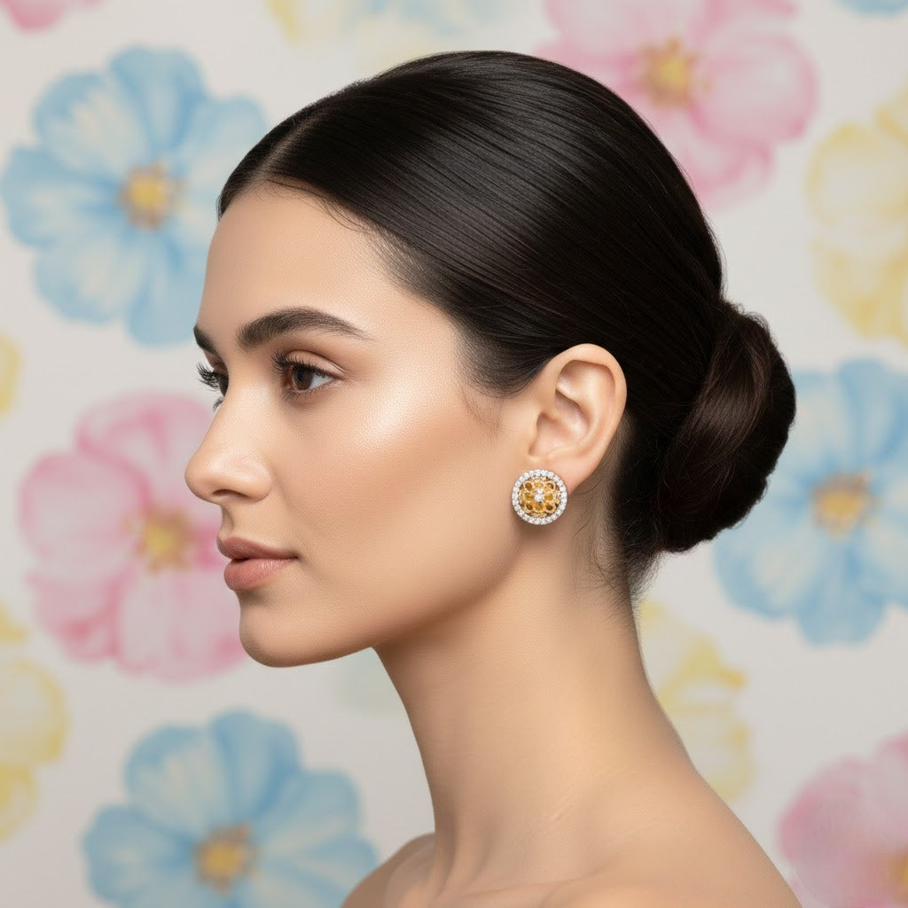 Golden Halo Diamond Stud Earrings