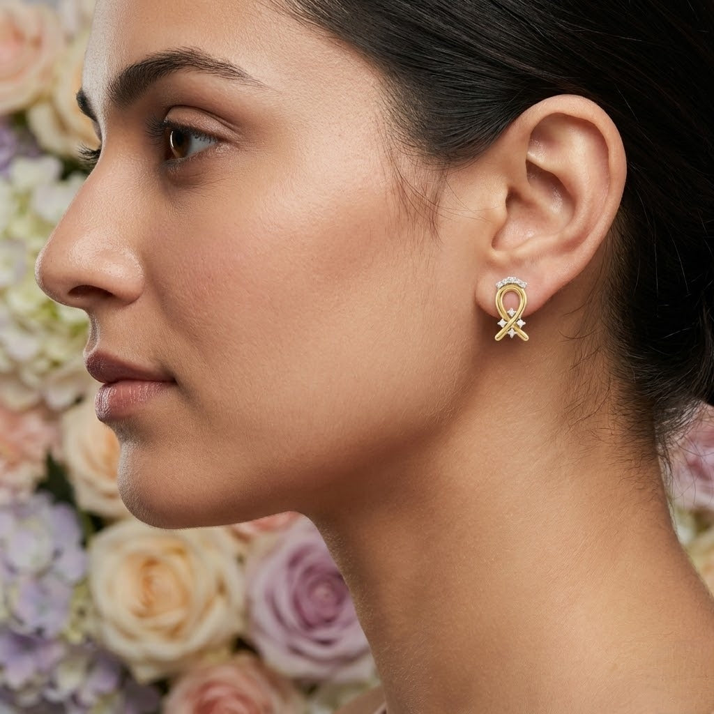 Infinity Loop Sparkle Diamond Gold Earrings