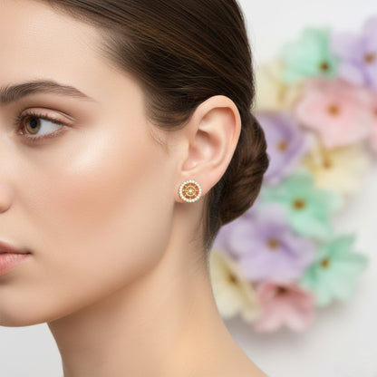 Radiant Wheel Halo Diamond Gold Earrings
