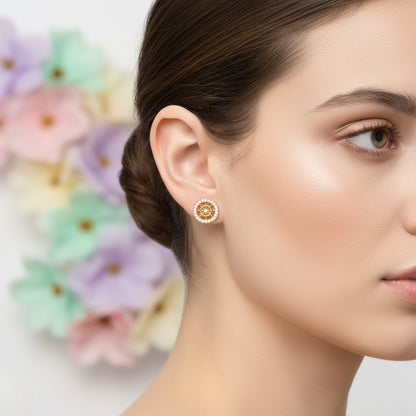 Radiant Wheel Halo Diamond Gold Earrings