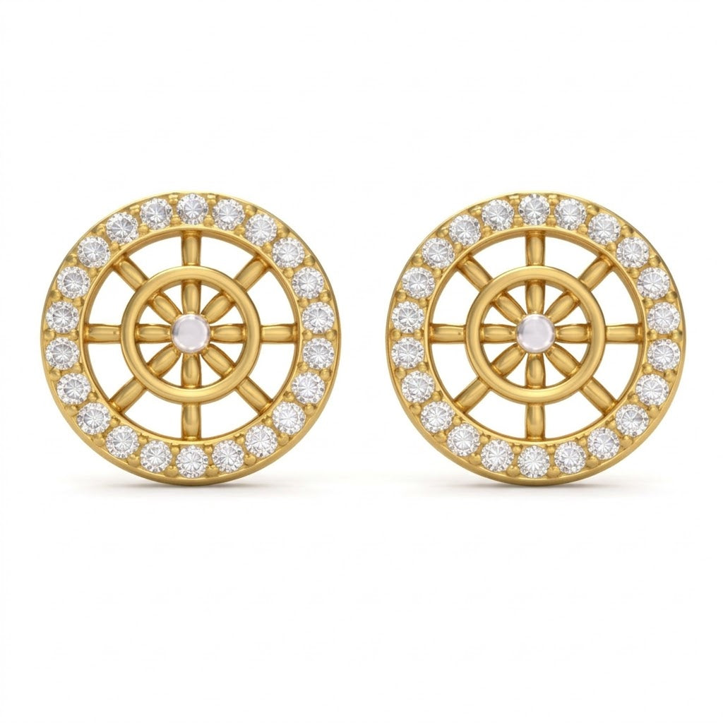 Radiant Wheel Halo Diamond Gold Earrings