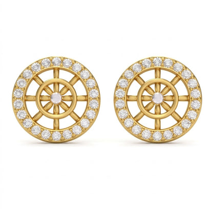 Radiant Wheel Halo Diamond Gold Earrings