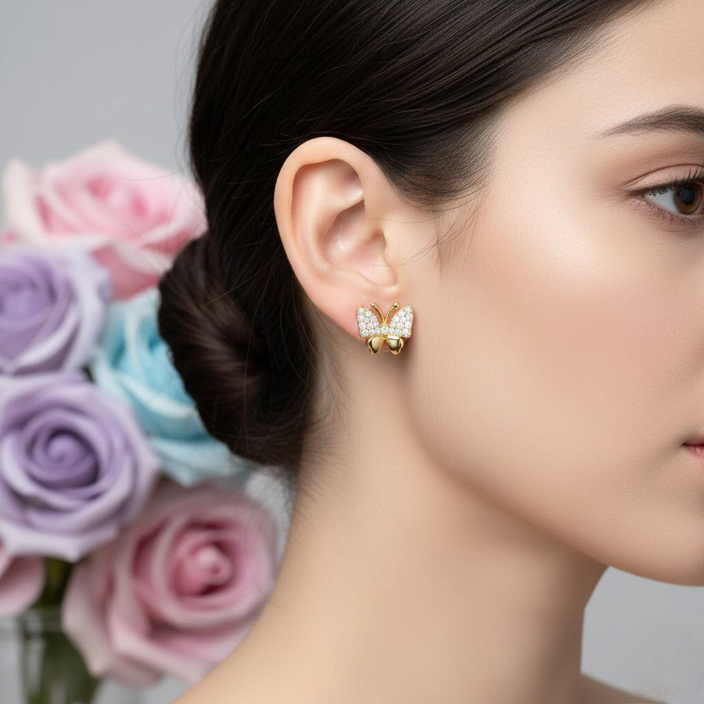 Butterfly Sparkle Motif Diamond Gold Earrings