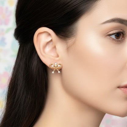 Bow Knot Motif Diamond Gold Earrings
