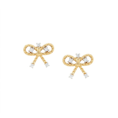 Bow Knot Motif Diamond Gold Earrings