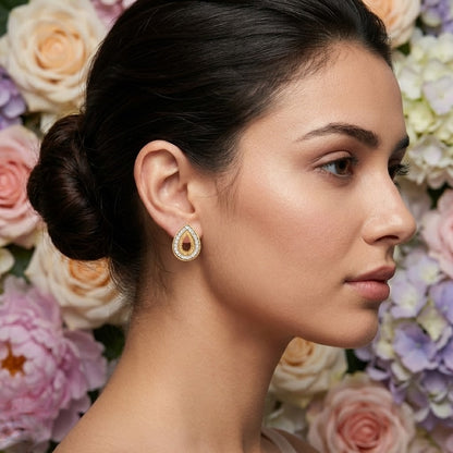 Elegant Teardrop Halo Diamond Gold Earrings