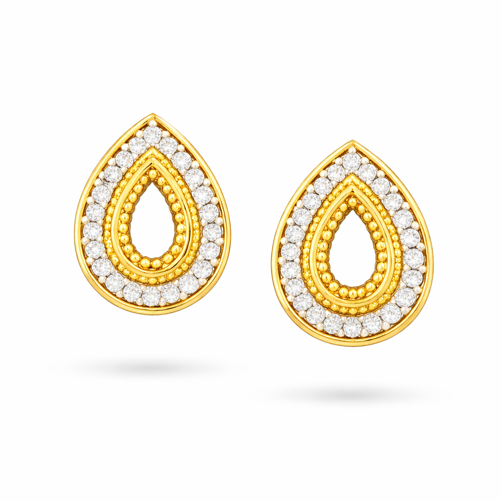Elegant Teardrop Halo Diamond Gold Earrings