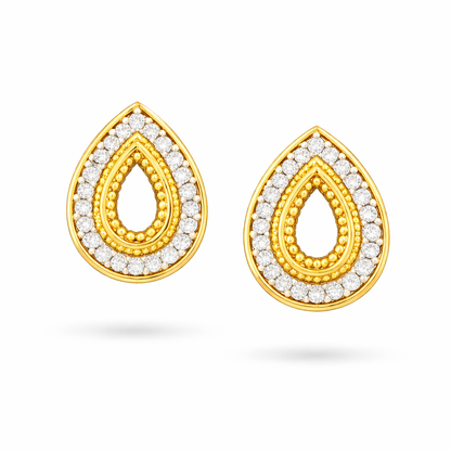 Elegant Teardrop Halo Diamond Gold Earrings
