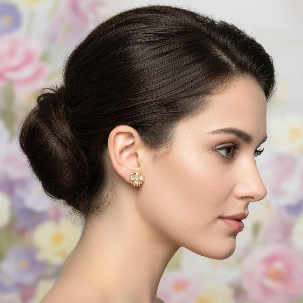 Soft Petal Cluster Diamond Gold Earrings