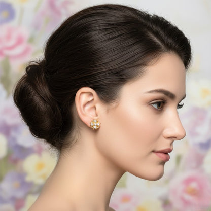 Soft Petal Cluster Diamond Gold Earrings