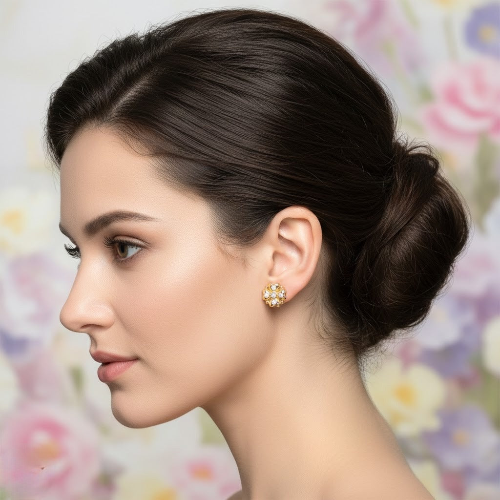 Soft Petal Cluster Diamond Gold Earrings