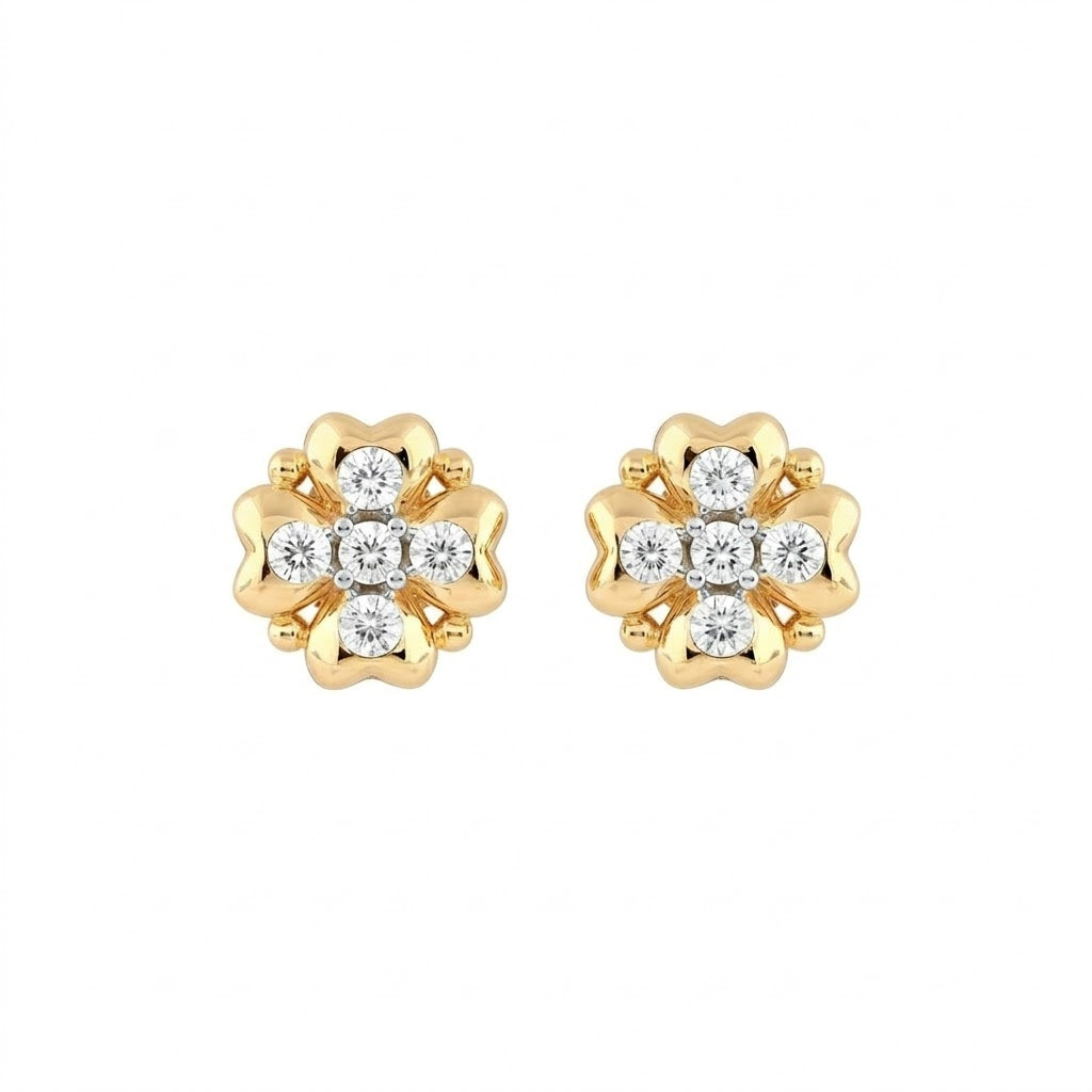 Soft Petal Cluster Diamond Gold Earrings