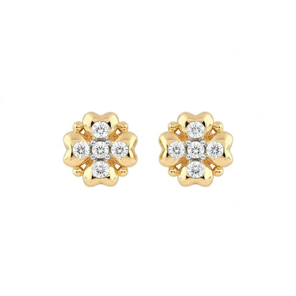 Soft Petal Cluster Diamond Gold Earrings
