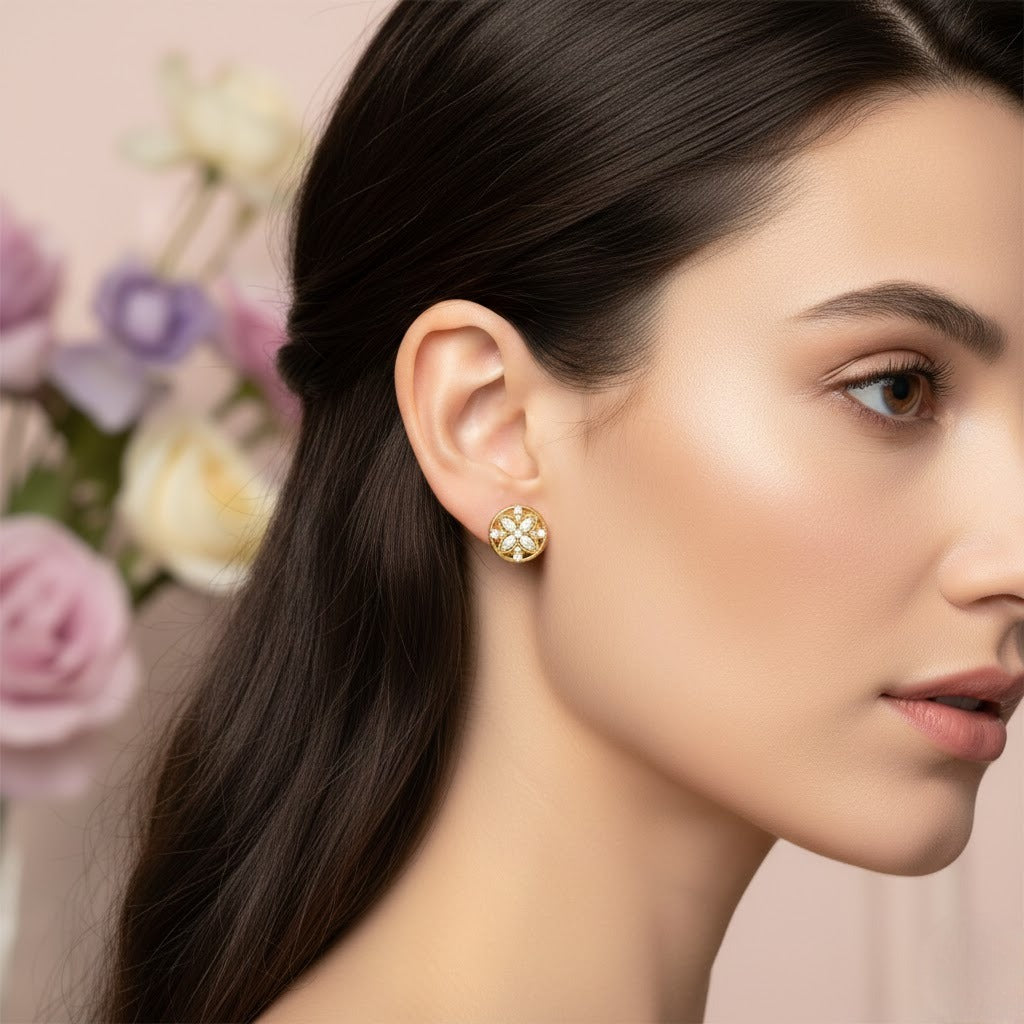 Floral Harmony Diamond Gold Earrings