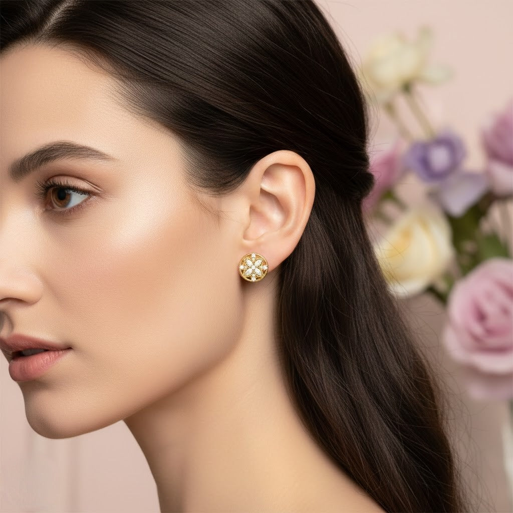 Floral Harmony Diamond Gold Earrings