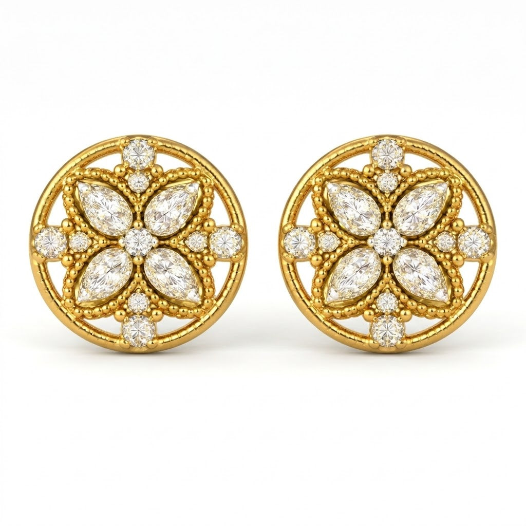 Floral Harmony Diamond Gold Earrings